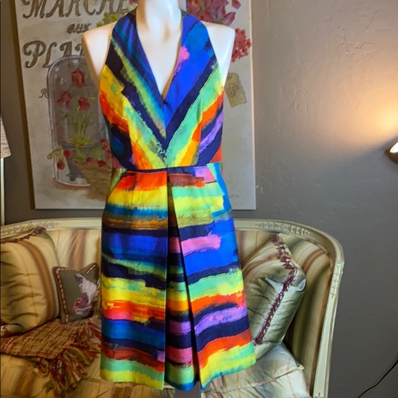 Milly of New York Phoebe Watercolor Halter Dress Size 2 - Picture 4 of 11